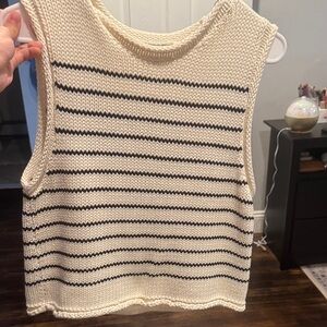 Zara Cream and Black Striped Tank Top